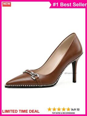 Faux Leather Stiletto Heel Pointed Toe Pumps Beaded Dress Shoes